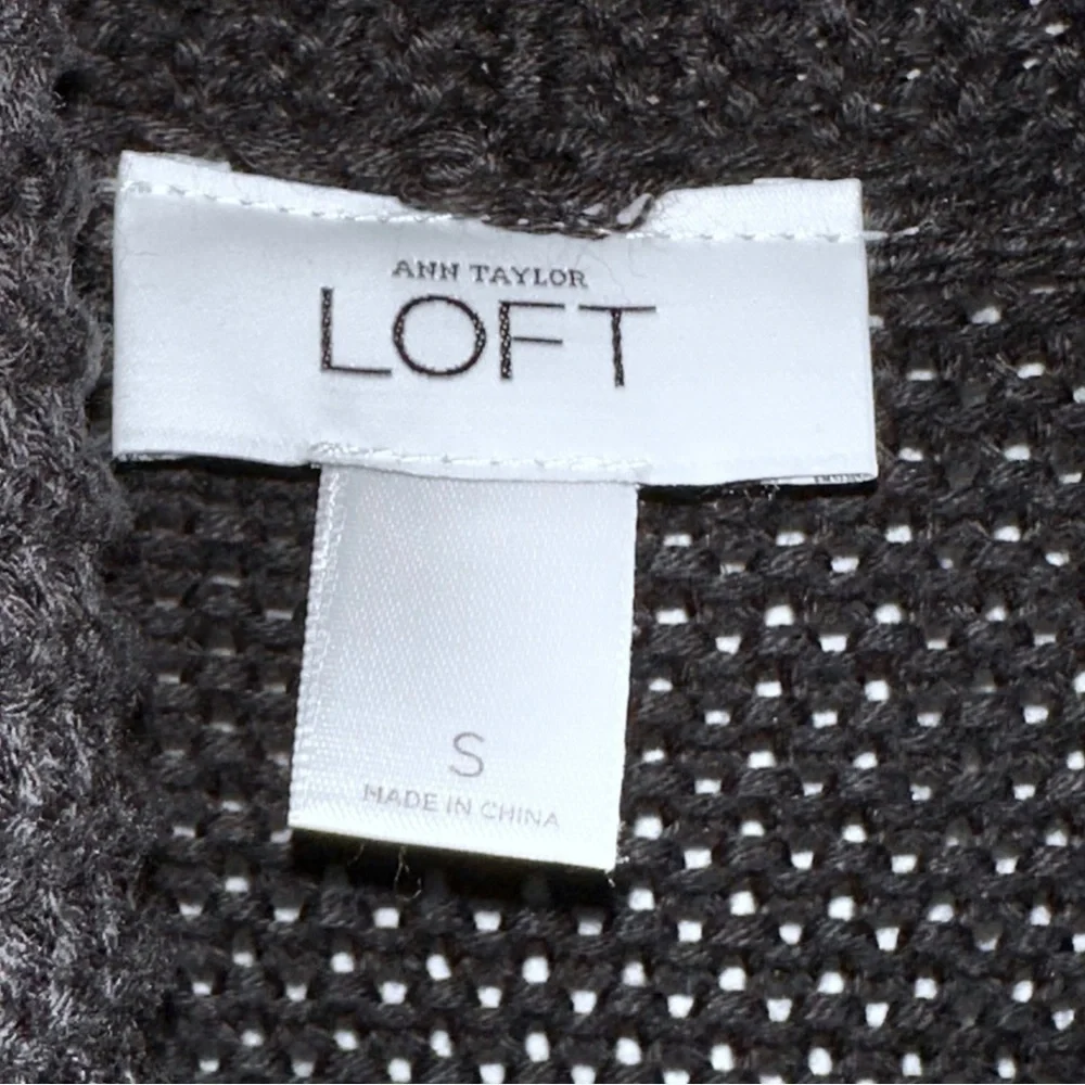 LOFT Black Cotton Cardigan Shawl Collar With Pockets Waffle Weave Knit